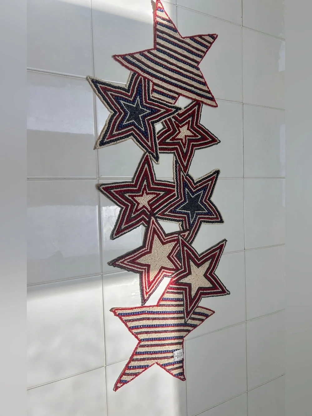 Patriotic Beaded Star Table Runner in Red, White & Blue - Home Accents